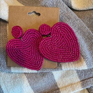 Pink Beaded Heart Earrings(bw)
